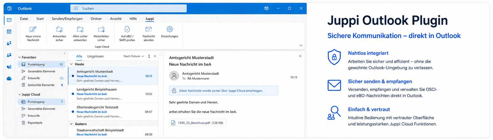 Juppi Outlook Plugin in einer Outlook-typischen Ansicht